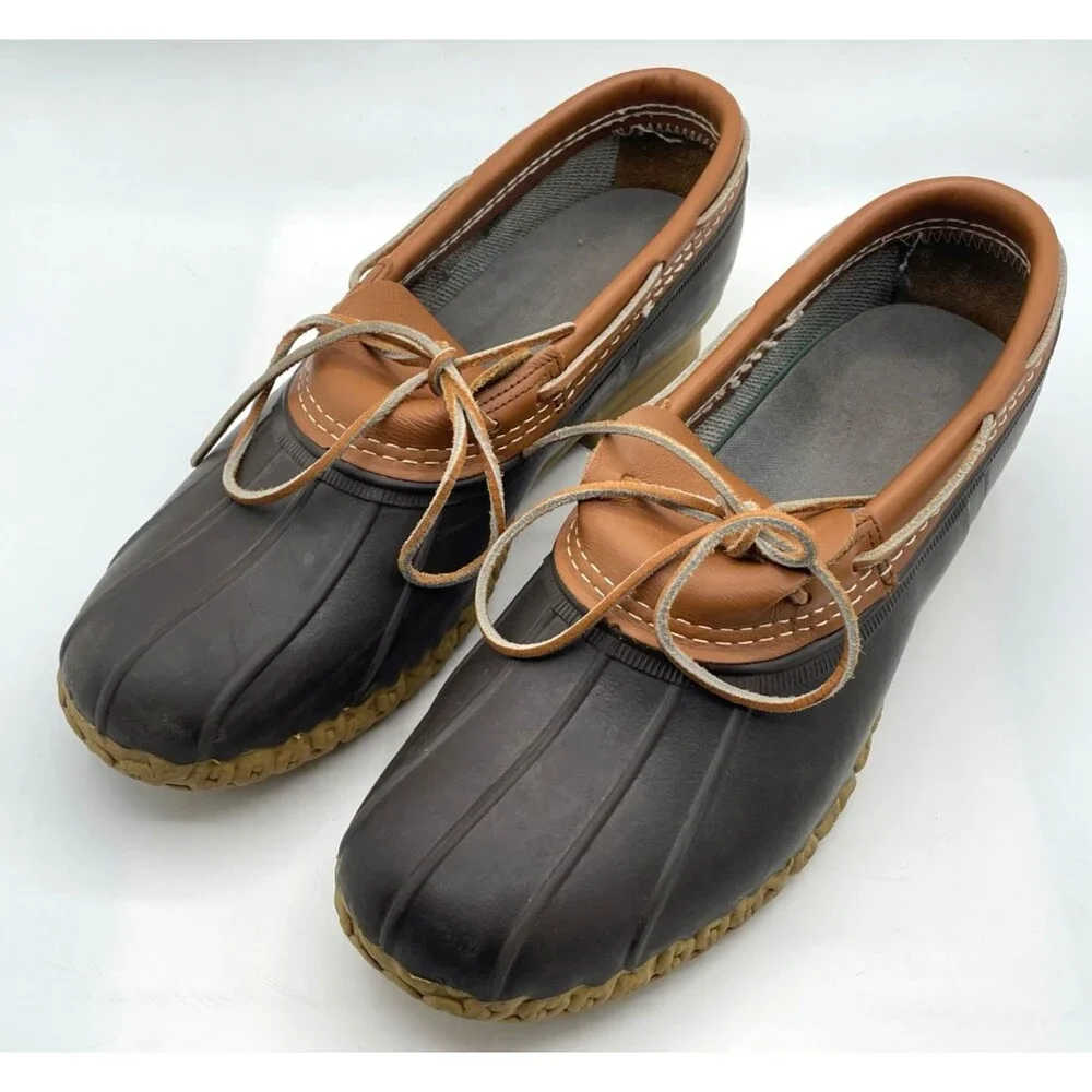 L.L. Bean Rubber Moc Duck Boots Made in USA Men's Size 12 Tan Leather Waterproof